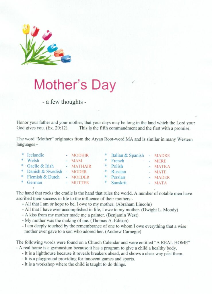 Mother's Day Handout Page 1