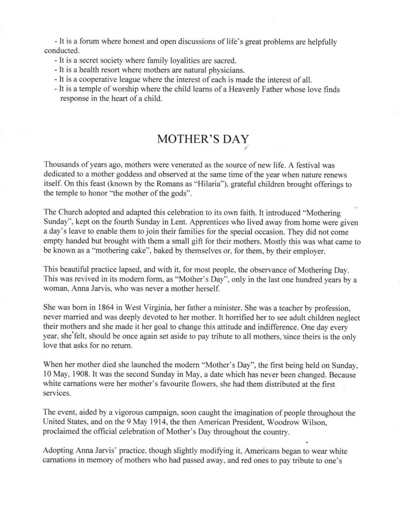 Mother's Day Handout Page 2