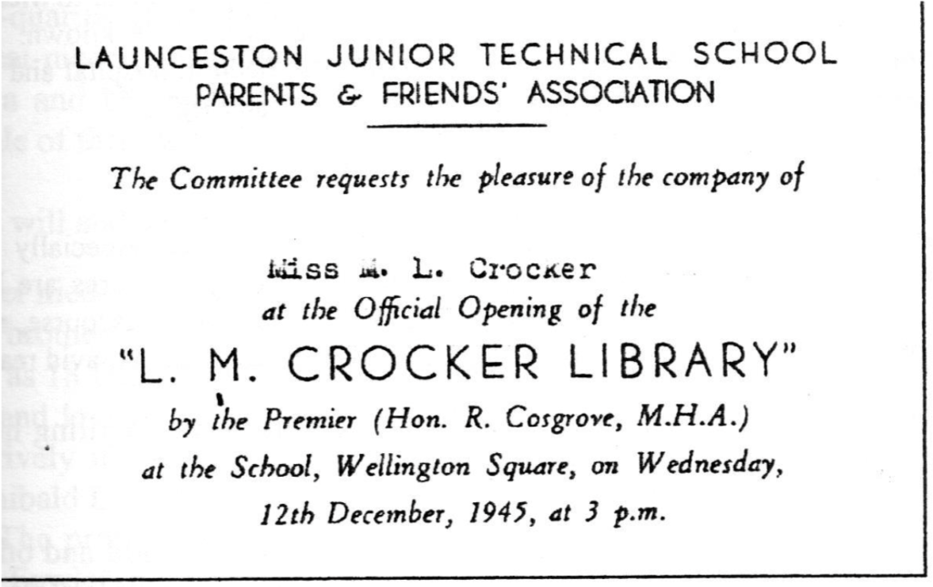 Official Opening Invite for L. M. Crocker Library